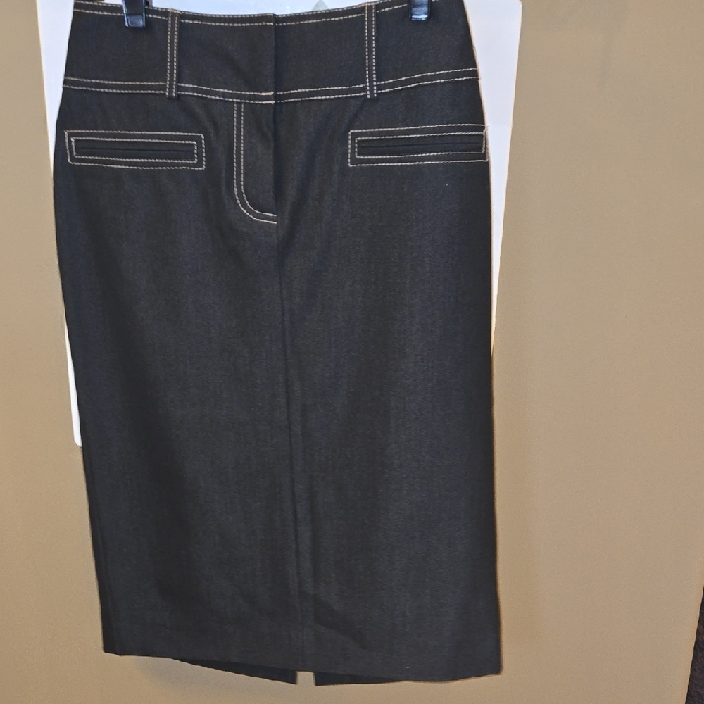 Cache Charcoal Pencil Skirt with White Stitching